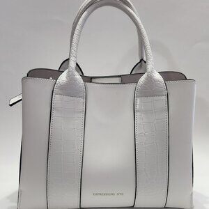 NYC Expressions White Structured Tote Vegan Leather Handbag - Preowned